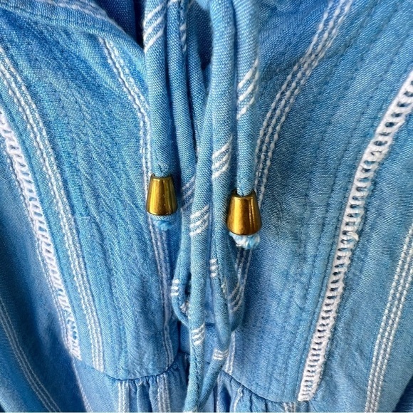 FREE PEOPLE BOHO FLOWY SKY BLUE AND WHITE STRIPED BALLOON SLEEVES TOP SI… - Picture 8 of 10